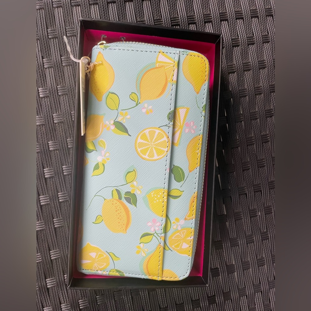 Trina Turk Yellow Lemon Print Wallet on Light Blue